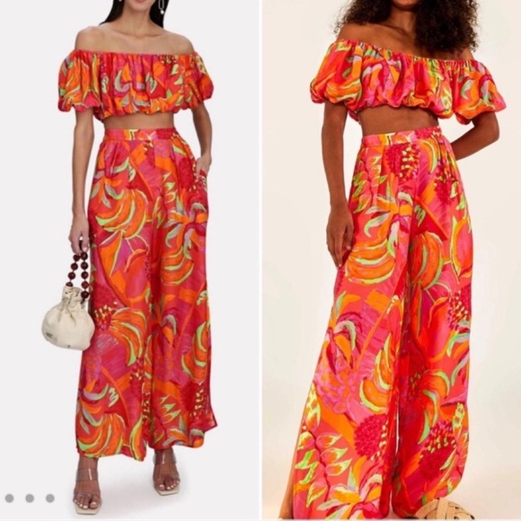 FARM Rio Colorful Off-Shoulder Crop Top S - Picture 4 of 5